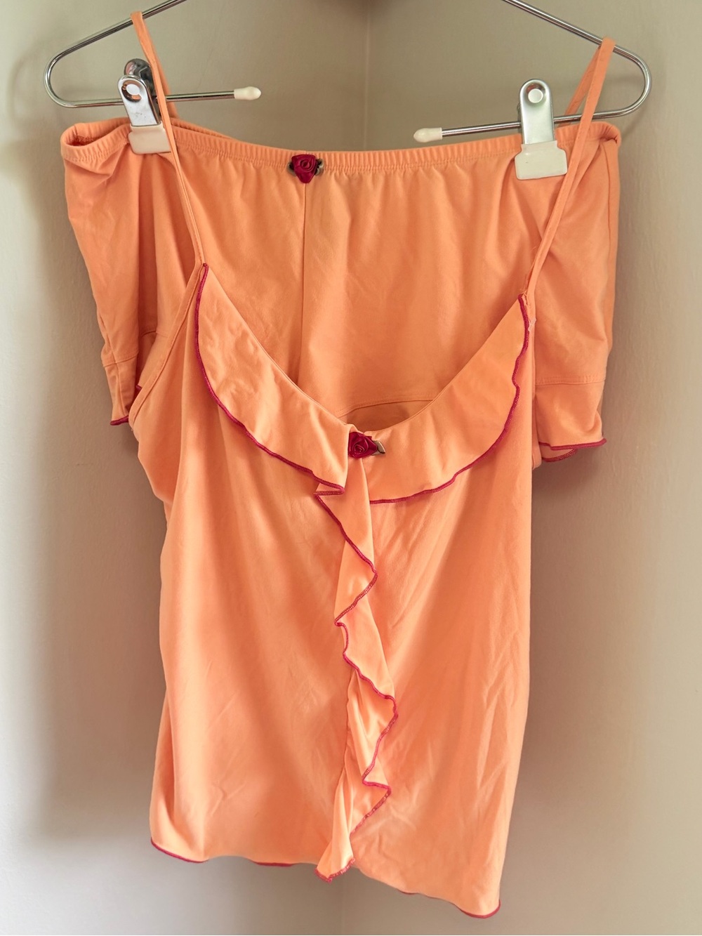 Bisou Bisou Intimates Peach Ruffle Cami & Shorts Pajama Set Size M intimates